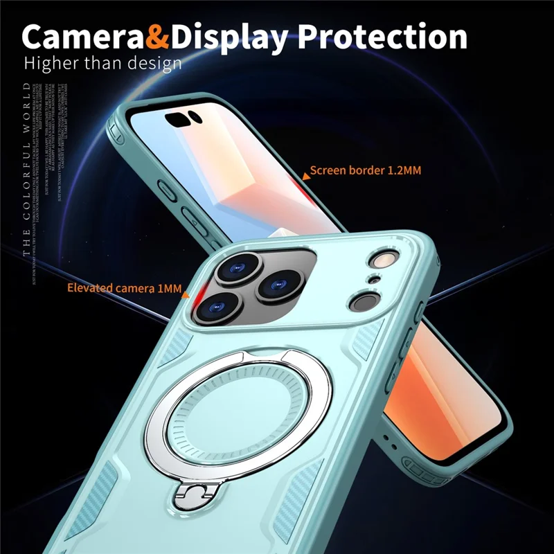 For iPhone 17 Pro Case Compatible with MagSafe Military Protection PC + TPU Kickstand Phone Cover - Baby Blue