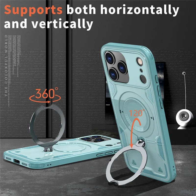 For iPhone 17 Pro Case Compatible with MagSafe Military Protection PC + TPU Kickstand Phone Cover - Baby Blue