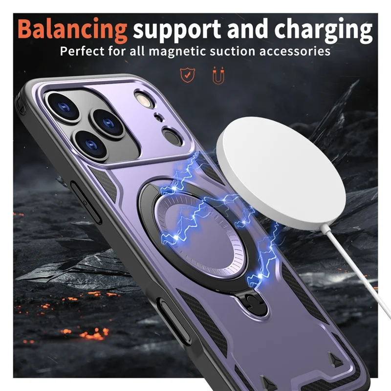 For iPhone 17 Pro Max Case Compatible with MagSafe Military Protection PC + TPU Kickstand Phone Cover - Purple