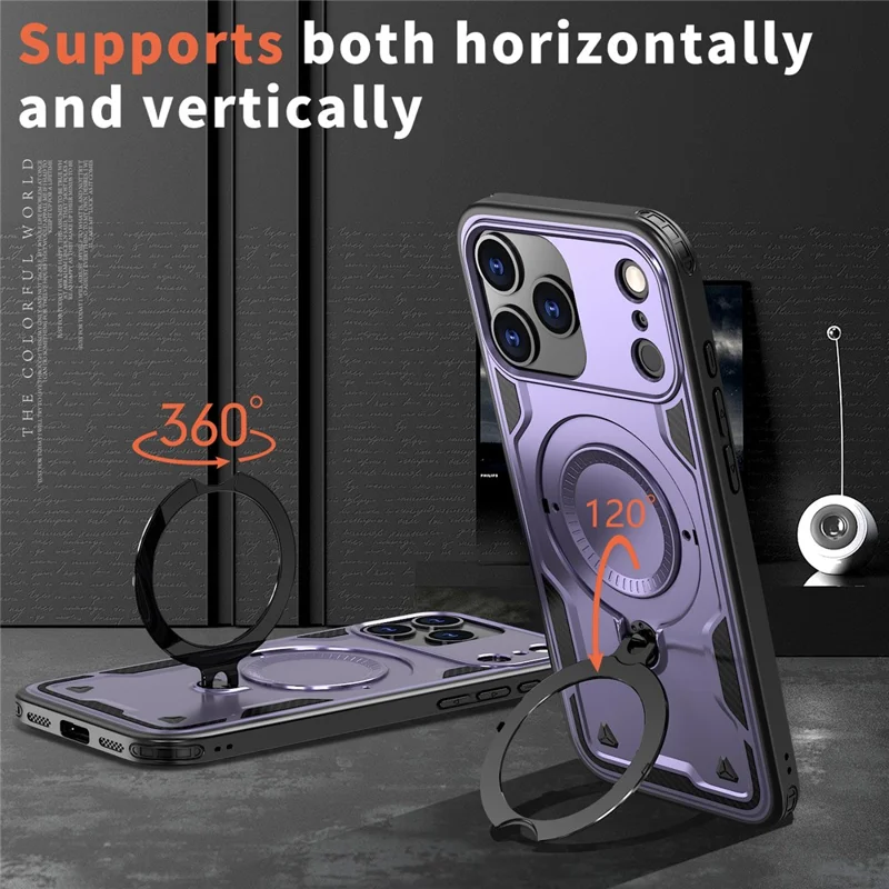 For iPhone 17 Pro Max Case Compatible with MagSafe Military Protection PC + TPU Kickstand Phone Cover - Purple