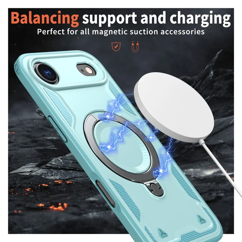 For iPhone Air Case Compatible with MagSafe Military Protection PC + TPU Kickstand Phone Cover - Baby Blue