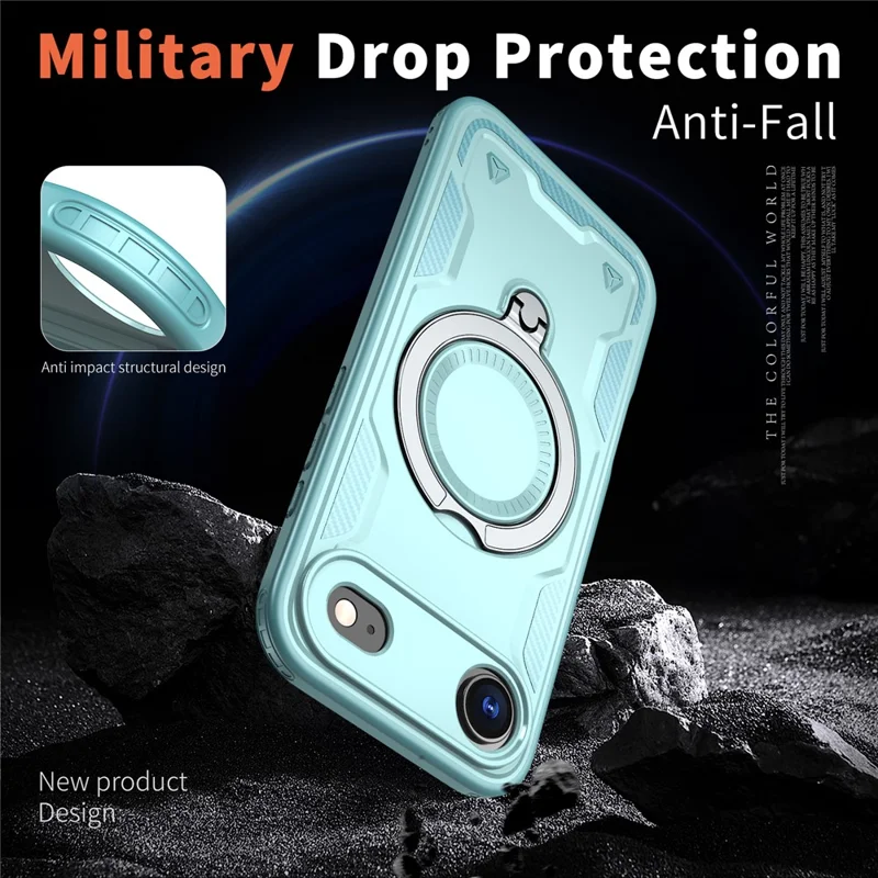 For iPhone Air Case Compatible with MagSafe Military Protection PC + TPU Kickstand Phone Cover - Baby Blue