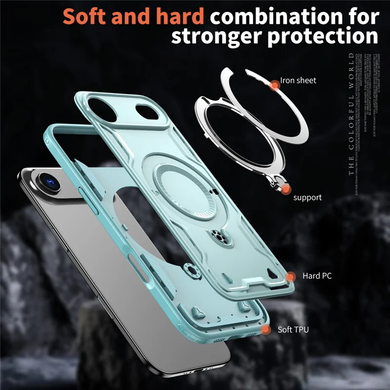 For iPhone Air Case Compatible with MagSafe Military Protection PC + TPU Kickstand Phone Cover - Baby Blue
