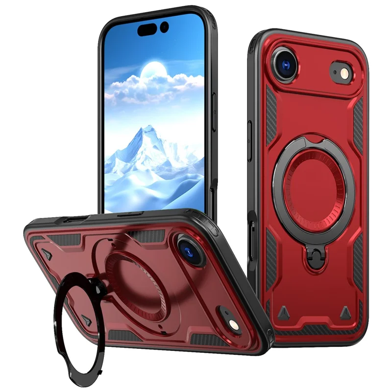 For iPhone Air Case Compatible with MagSafe Military Protection PC + TPU Kickstand Phone Cover - Red
