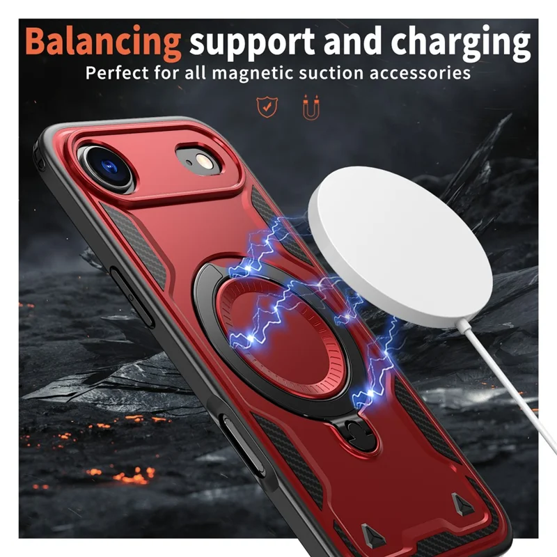 For iPhone Air Case Compatible with MagSafe Military Protection PC + TPU Kickstand Phone Cover - Red