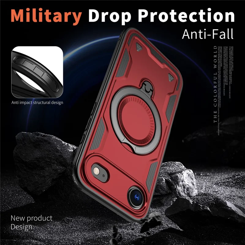 For iPhone Air Case Compatible with MagSafe Military Protection PC + TPU Kickstand Phone Cover - Red