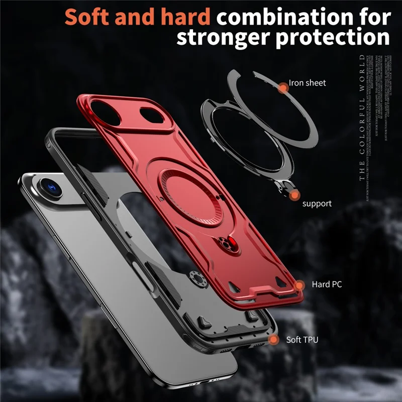 For iPhone Air Case Compatible with MagSafe Military Protection PC + TPU Kickstand Phone Cover - Red