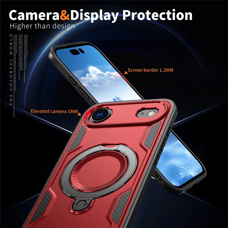 For iPhone Air Case Compatible with MagSafe Military Protection PC + TPU Kickstand Phone Cover - Red