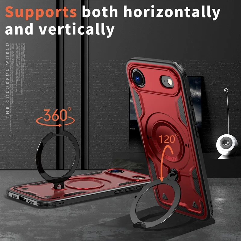 For iPhone Air Case Compatible with MagSafe Military Protection PC + TPU Kickstand Phone Cover - Red