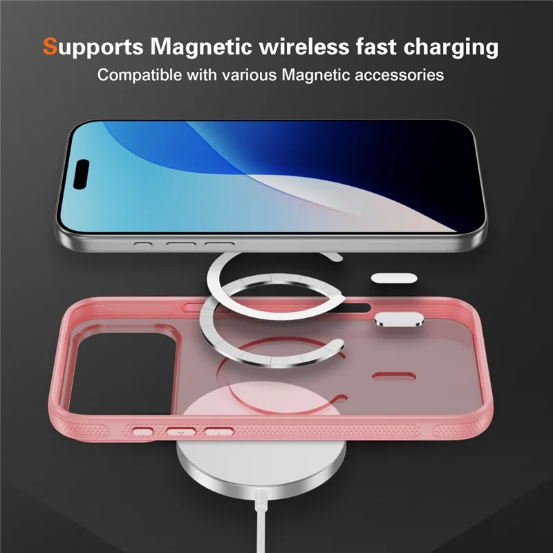 For iPhone 17 Pro Case PC + TPU Skin Touch Anti-drop Phone Cover Compatible with MagSafe - Pink