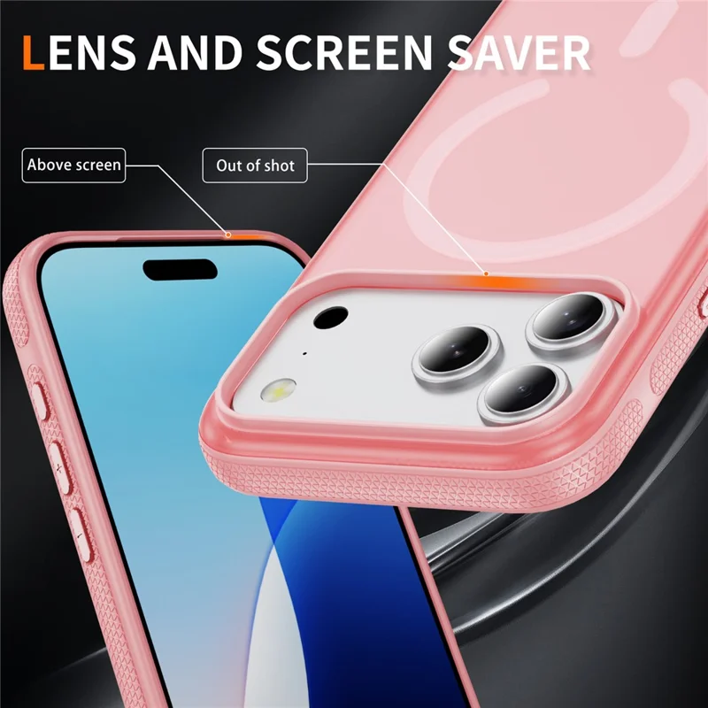 For iPhone 17 Pro Case PC + TPU Skin Touch Anti-drop Phone Cover Compatible with MagSafe - Pink