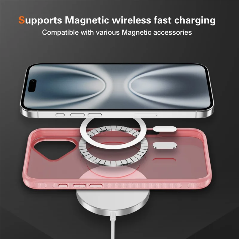 For iPhone 17 Case PC + TPU Skin Touch Anti-drop Phone Cover Compatible with MagSafe - Pink