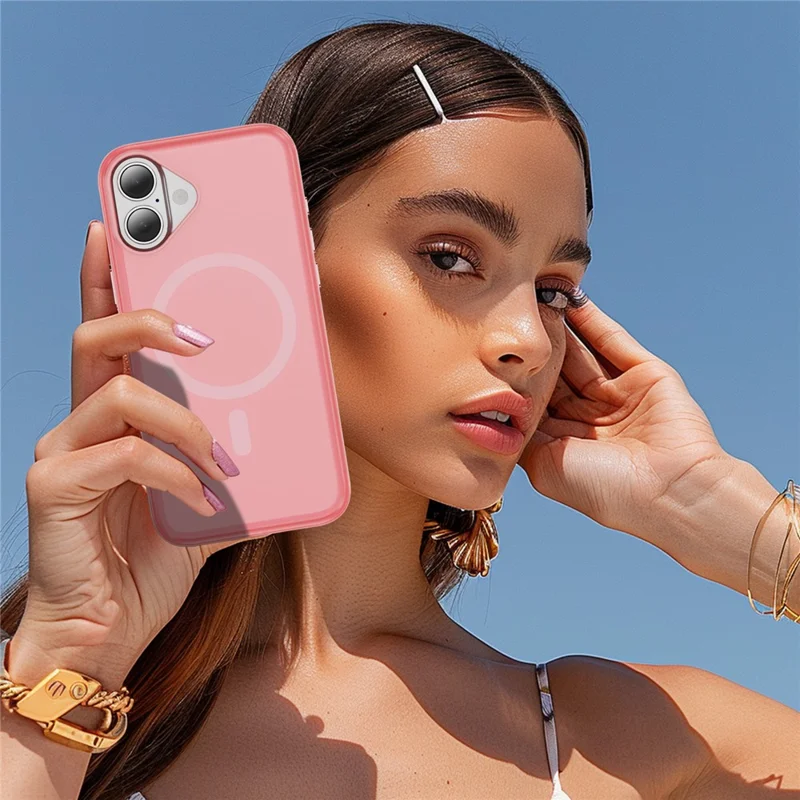 For iPhone 17 Case PC + TPU Skin Touch Anti-drop Phone Cover Compatible with MagSafe - Pink