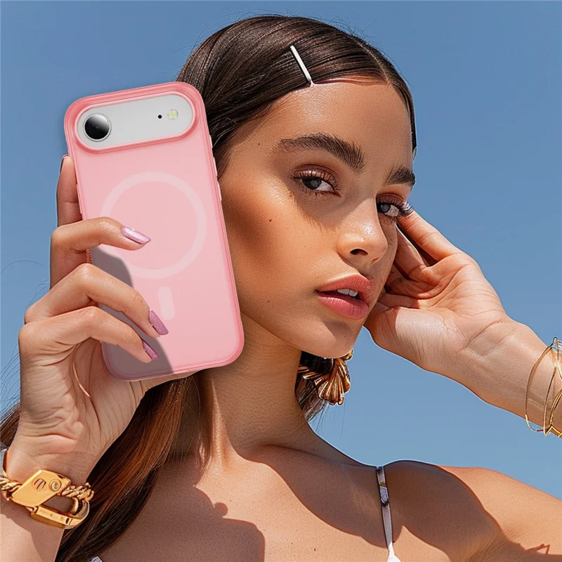 For iPhone Air Case PC + TPU Skin Touch Anti-drop Phone Cover Compatible with MagSafe - Pink