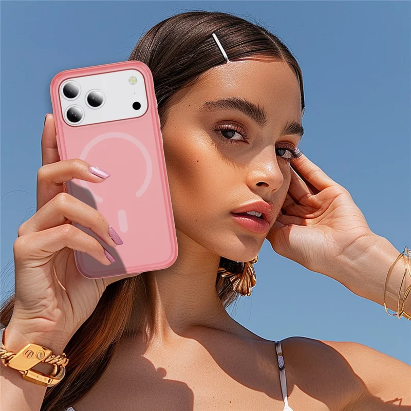 For iPhone 17 Pro Max Case PC + TPU Skin Touch Anti-drop Phone Cover Compatible with MagSafe - Pink