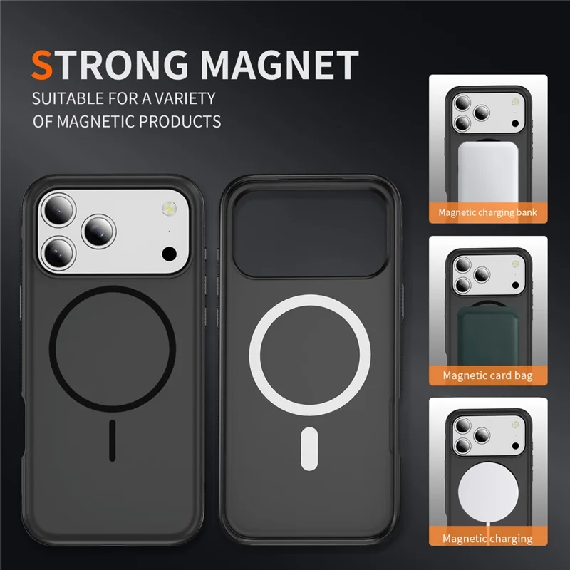 For iPhone 17 Pro Max Case Compatible with MagSafe 2.8mm PC + 2.2mm TPU Shockproof Hybrid Phone Cover - Black