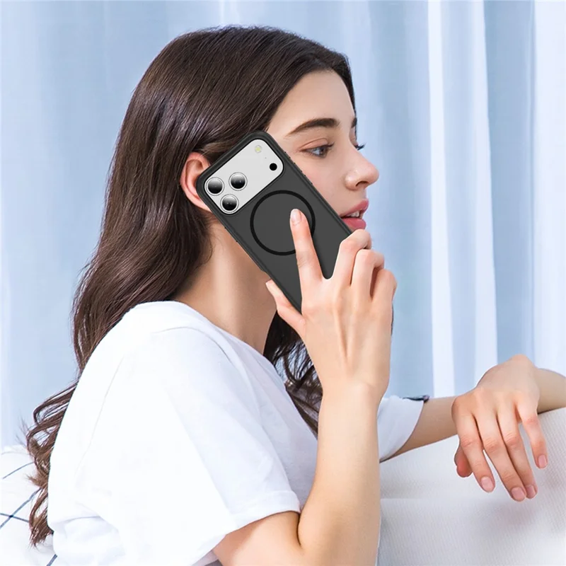 For iPhone 17 Pro Max Case Compatible with MagSafe 2.8mm PC + 2.2mm TPU Shockproof Hybrid Phone Cover - Black