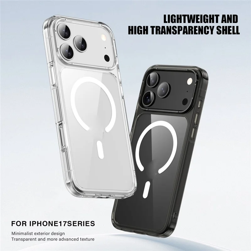 For iPhone 17 Pro Case Compatible with MagSafe TPU + PC Clear Phone Back Cover - Transparent Black