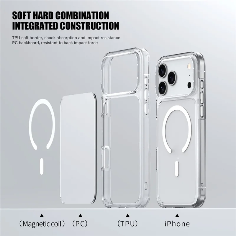 For iPhone 17 Pro Case Compatible with MagSafe TPU + PC Clear Phone Back Cover - Transparent Black