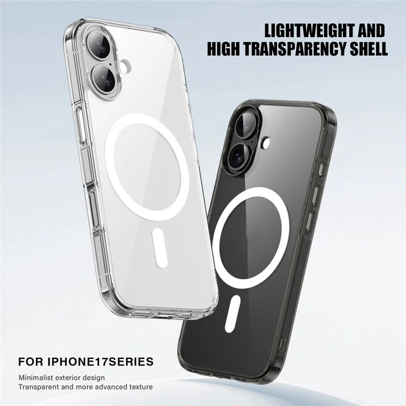 Étui pour iPhone 17 Compatible avec MagSafe Coque arrière en TPU + PC transparente - Transparent