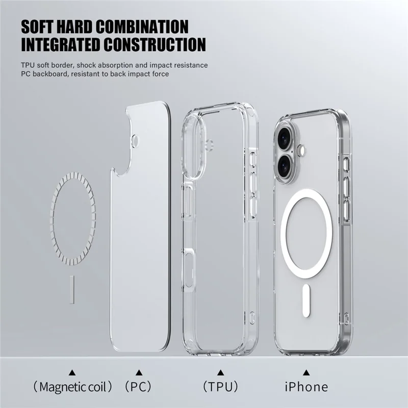 For iPhone 17 Case Compatible with MagSafe TPU + PC Clear Phone Back Cover - Transparent Black