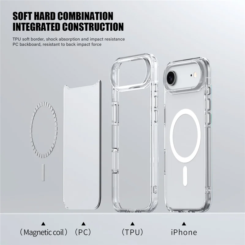 Transparante telefoonhoes voor iPhone Air, compatibel met MagSafe, TPU + PC, transparant