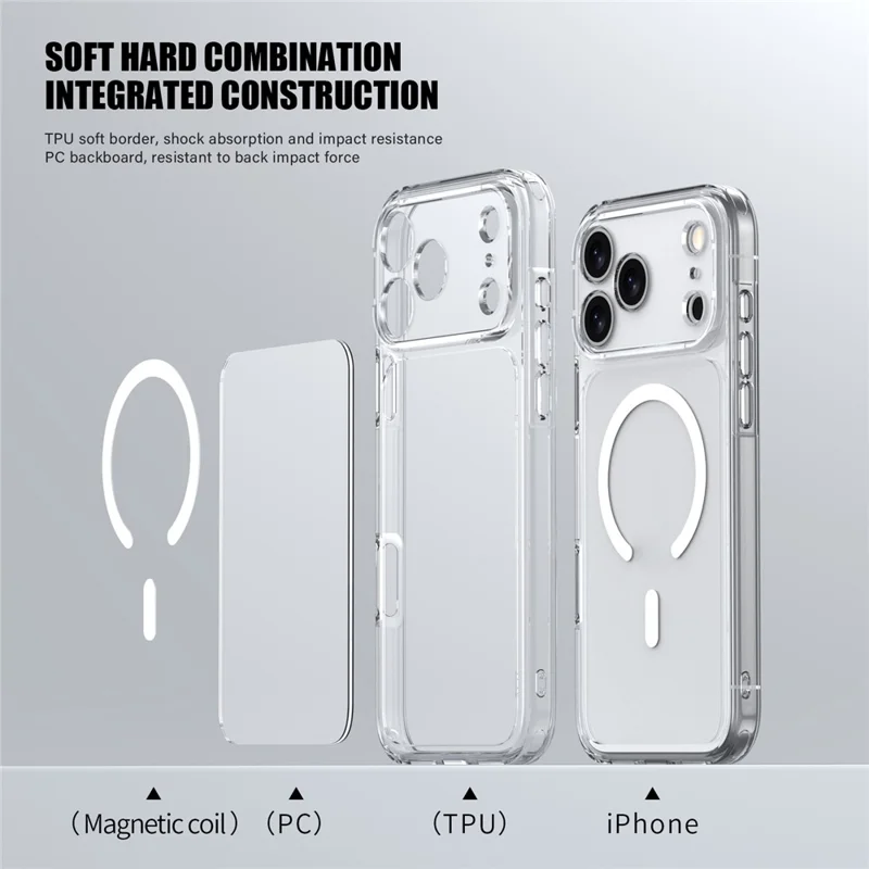 For iPhone 17 Pro Max Case Compatible with MagSafe Precise Cutouts TPU + PC Clear Phone Back Cover - Transparent Black