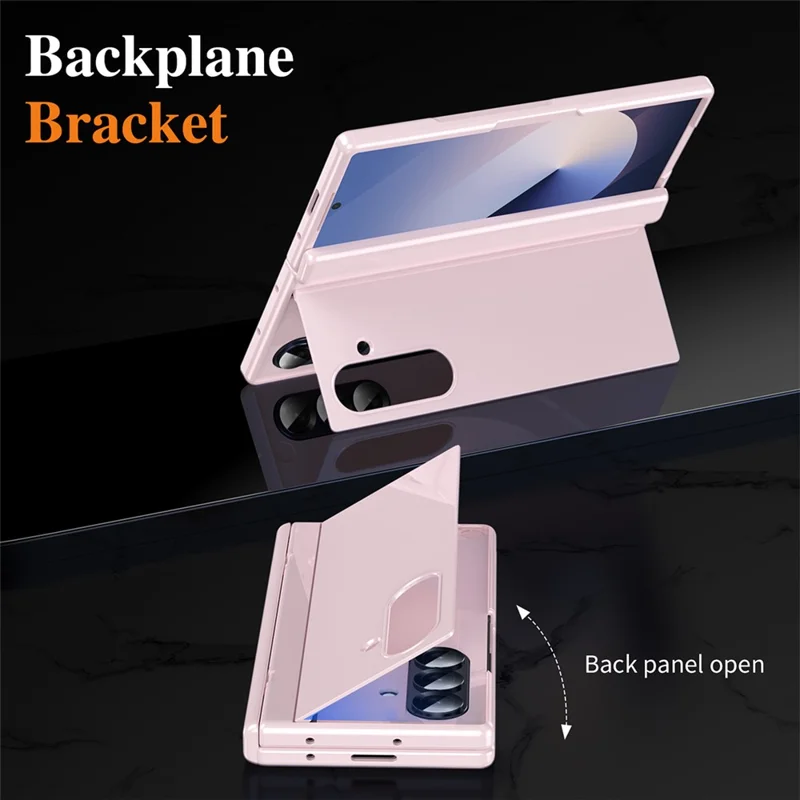 For Samsung Galaxy Z Fold7 5G PC Phone Case with Back Cover Kickstand and Tempered Glass Film - Pink
