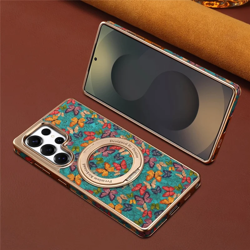 Funda para Samsung Galaxy S24 Ultra compatible con MagSafe con soporte Electrochapado Floral Cubierta de teléfono - Azul