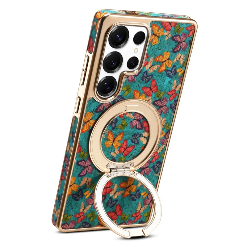 Funda para Samsung Galaxy S24 Ultra compatible con MagSafe con soporte Electrochapado Floral Cubierta de teléfono - Azul