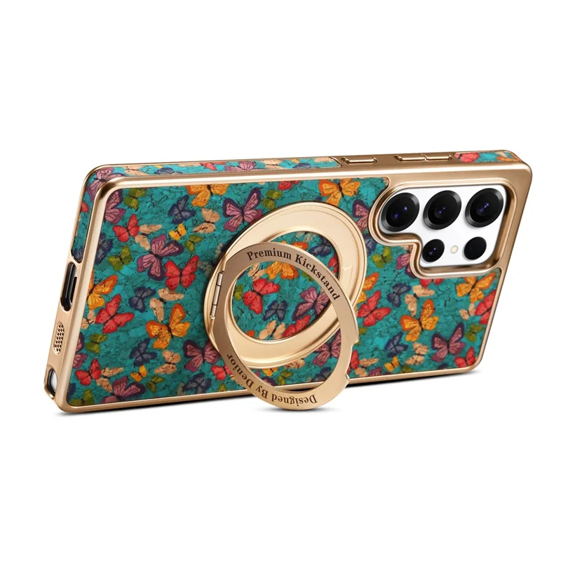Funda para Samsung Galaxy S24 Ultra compatible con MagSafe con soporte Electrochapado Floral Cubierta de teléfono - Azul