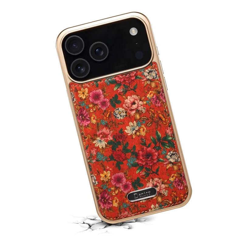 DENIOR A24 Étui Compatible avec iPhone 17 Pro Avec MagSafe Fleur Cuir PC TPU Étui de Téléphone avec Panneau Arrière Détachable - Pivoine Rouge