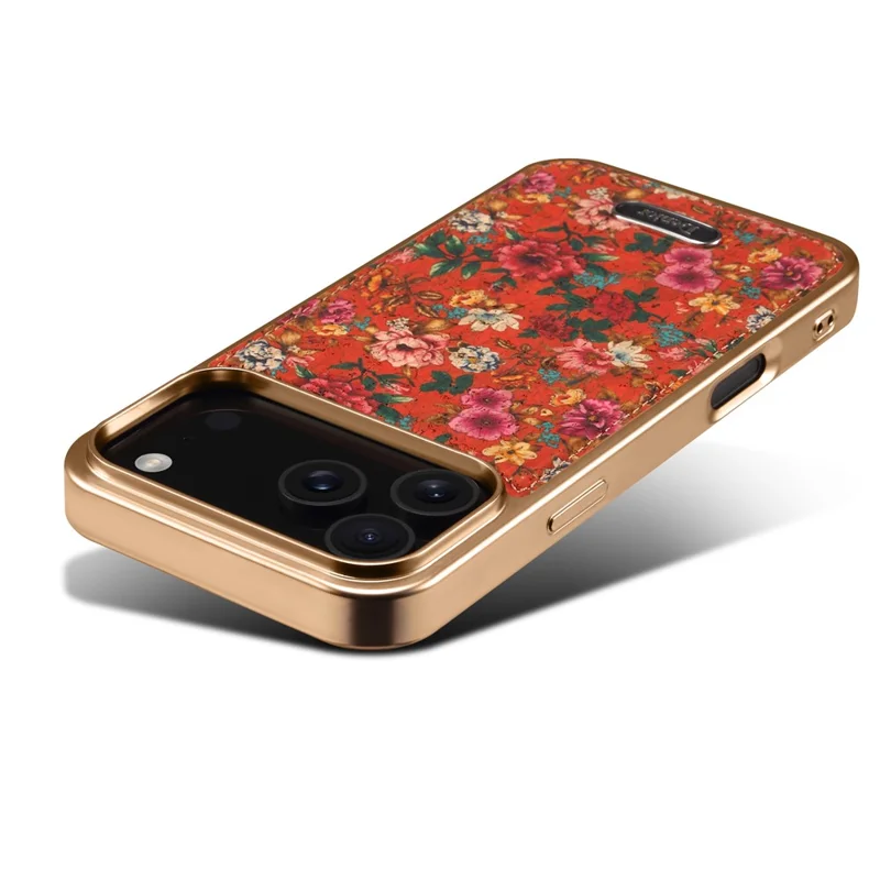DENIOR A24 Étui Compatible avec iPhone 17 Pro Avec MagSafe Fleur Cuir PC TPU Étui de Téléphone avec Panneau Arrière Détachable - Pivoine Rouge