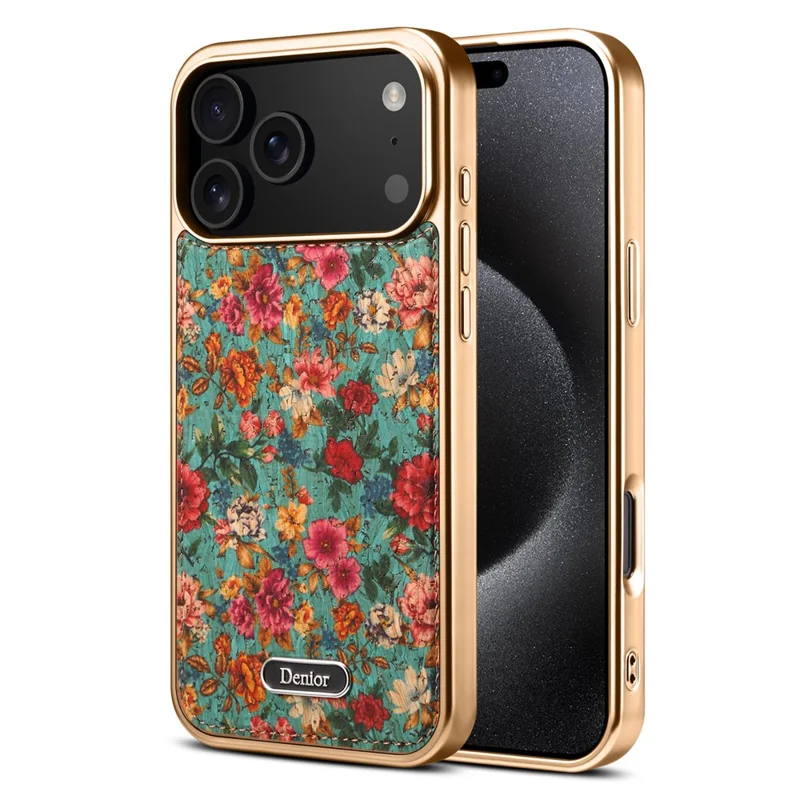 DENIOR A24 For iPhone 17 Pro Case Compatible with MagSafe Flower Leather PC TPU Phone Cover with Detachable Back Panel - Peony Blue