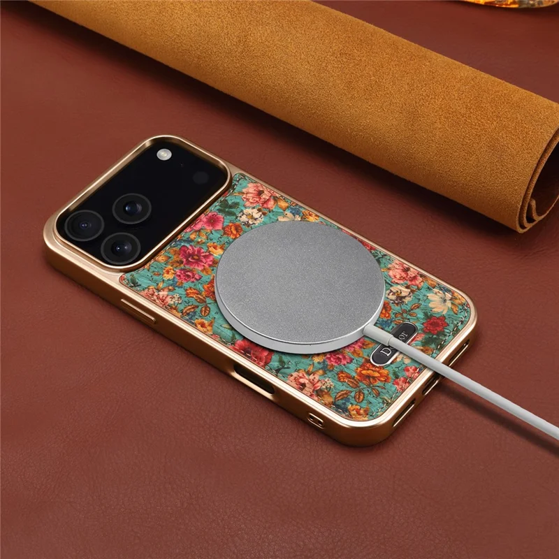 DENIOR A24 For iPhone 17 Pro Case Compatible with MagSafe Flower Leather PC TPU Phone Cover with Detachable Back Panel - Peony Blue