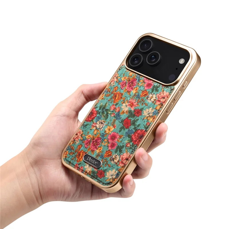 DENIOR A24 For iPhone 17 Pro Case Compatible with MagSafe Flower Leather PC TPU Phone Cover with Detachable Back Panel - Peony Blue