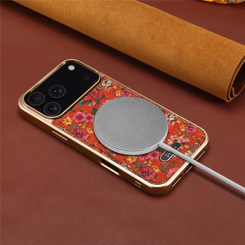 DENIOR A24 Funda para iPhone 17 Pro Max Compatible con MagSafe Cubierta de Teléfono de Flor de Cuero PC TPU con Panel Trasero Desmontable - Peonía Roja