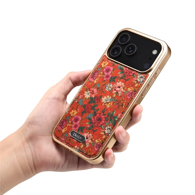 DENIOR A24 Funda para iPhone 17 Pro Max Compatible con MagSafe Cubierta de Teléfono de Flor de Cuero PC TPU con Panel Trasero Desmontable - Peonía Roja