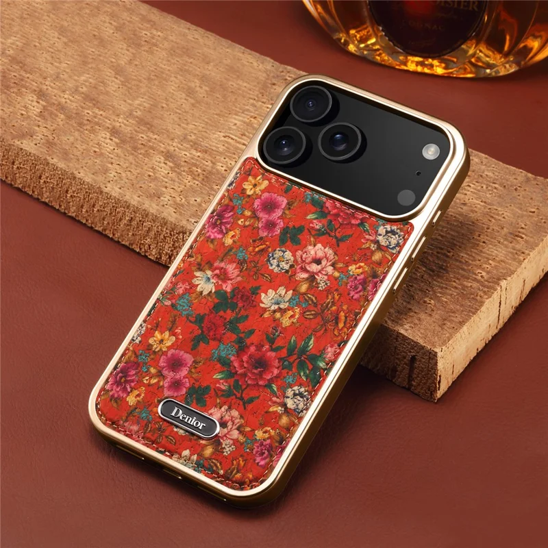 DENIOR A24 Funda para iPhone 17 Pro Max Compatible con MagSafe Cubierta de Teléfono de Flor de Cuero PC TPU con Panel Trasero Desmontable - Peonía Roja