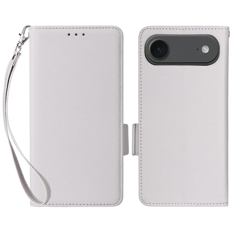 For iPhone Air Case with Wrist Strap Litchi Texture PU Leather Wallet Phone Cover - White