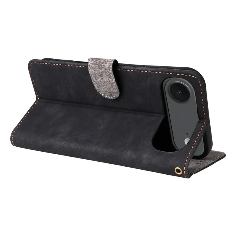For iPhone Air Case Wallet RFID Blocking PU Leather Phone Cover Stand with Strap - Black