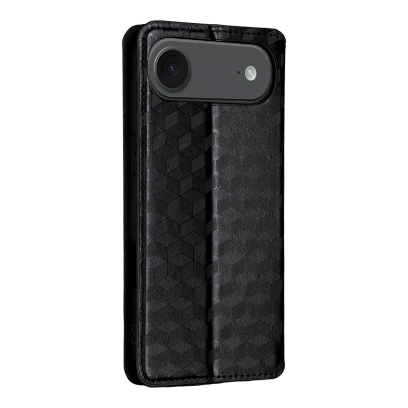 iPhone 17 Air Hülle Brieftasche Rhombus geprägtes Leder Handyhülle - Schwarz