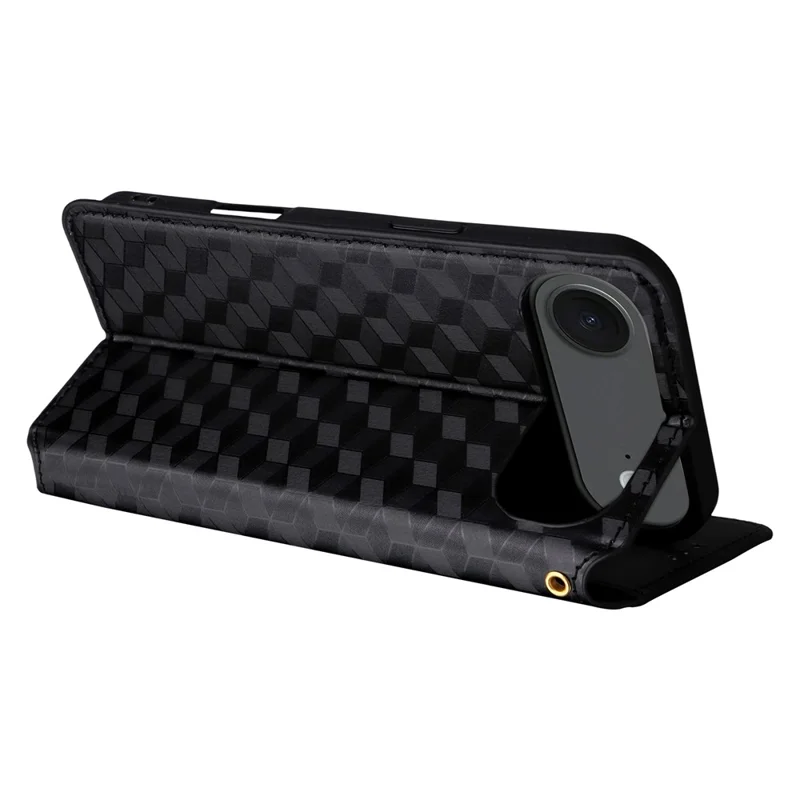 iPhone 17 Air Hülle Brieftasche Rhombus geprägtes Leder Handyhülle - Schwarz
