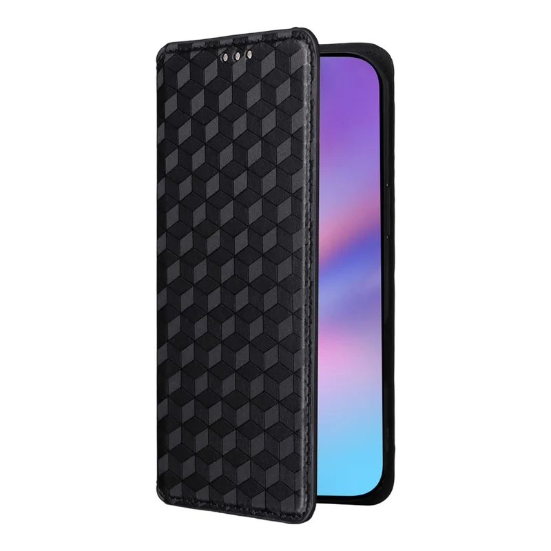 iPhone 17 Air Hülle Brieftasche Rhombus geprägtes Leder Handyhülle - Schwarz
