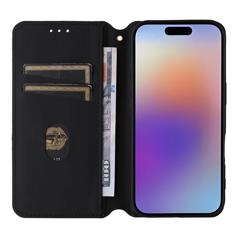 For iPhone 17 Case Wallet Rhombus Imprinted Leather Phone Cover - Black