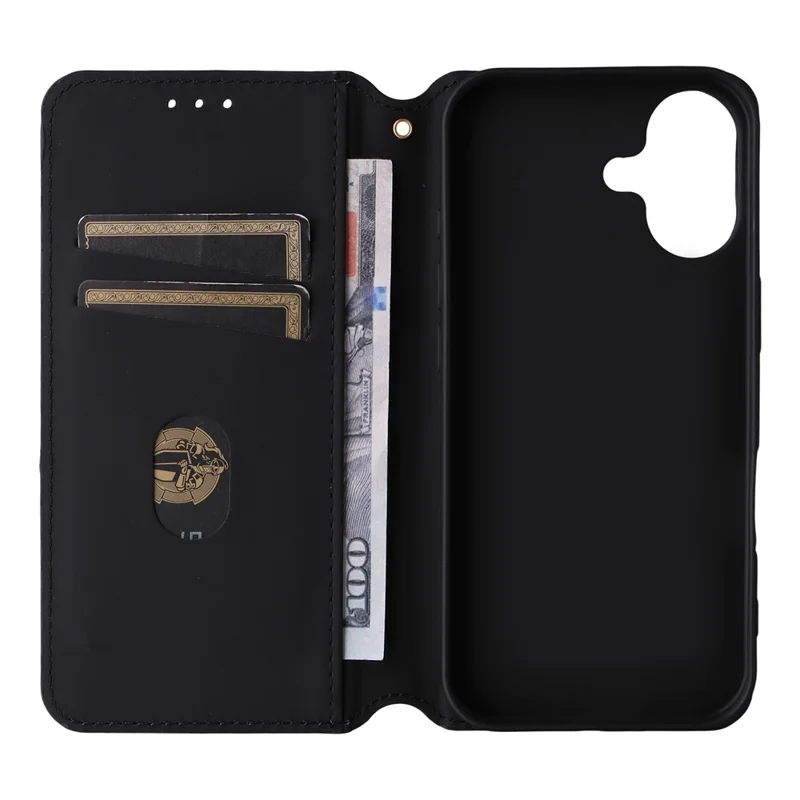 For iPhone 17 Case Wallet Rhombus Imprinted Leather Phone Cover - Black