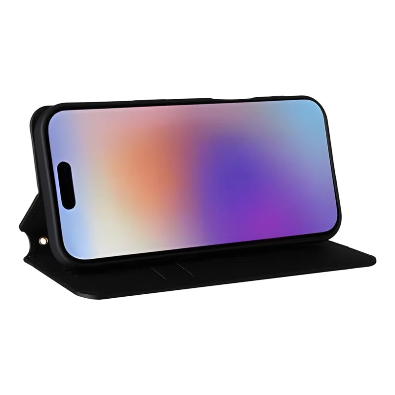 For iPhone 17 Case Wallet Rhombus Imprinted Leather Phone Cover - Black