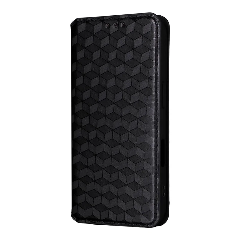 For iPhone 17 Case Wallet Rhombus Imprinted Leather Phone Cover - Black