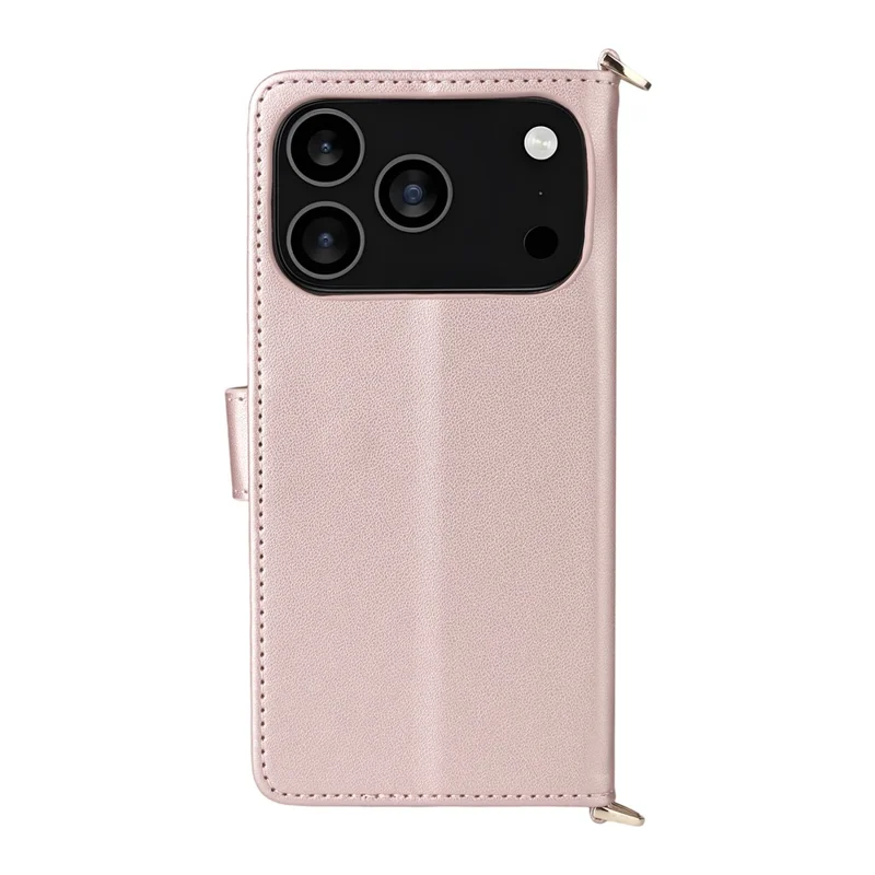 For iPhone 18 Pro / 17 Pro Case with Shoulder  /  Wrist Strap Leather Phone Cover Stand Wallet - Pink