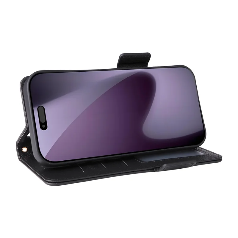 For iPhone 18 Pro / 17 Pro Case with Wrist Strap Litchi Texture PU Leather Wallet Phone Cover - Black
